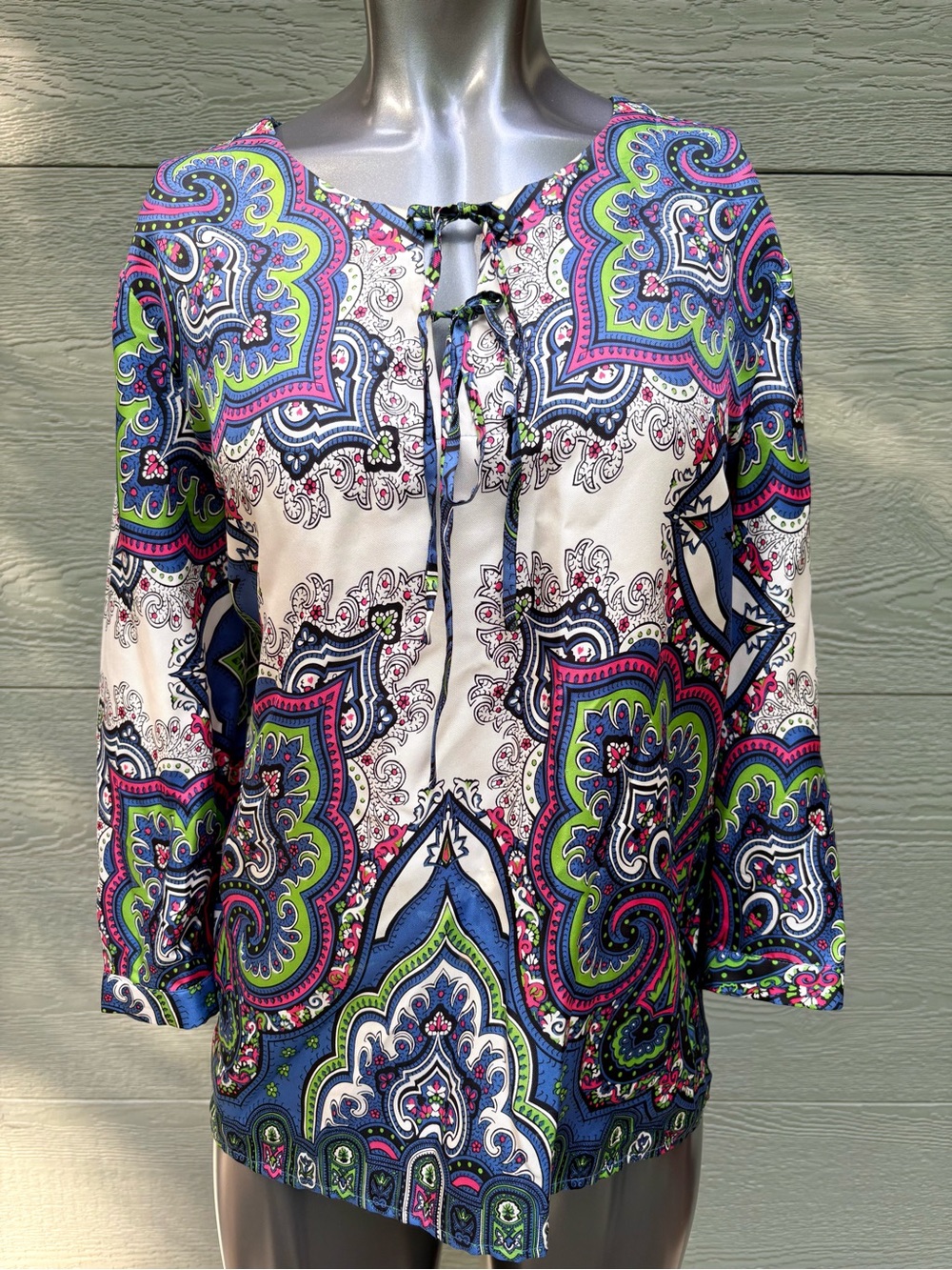 Talbots 100% Silk Bright Paisley Tie-Neck Tunic